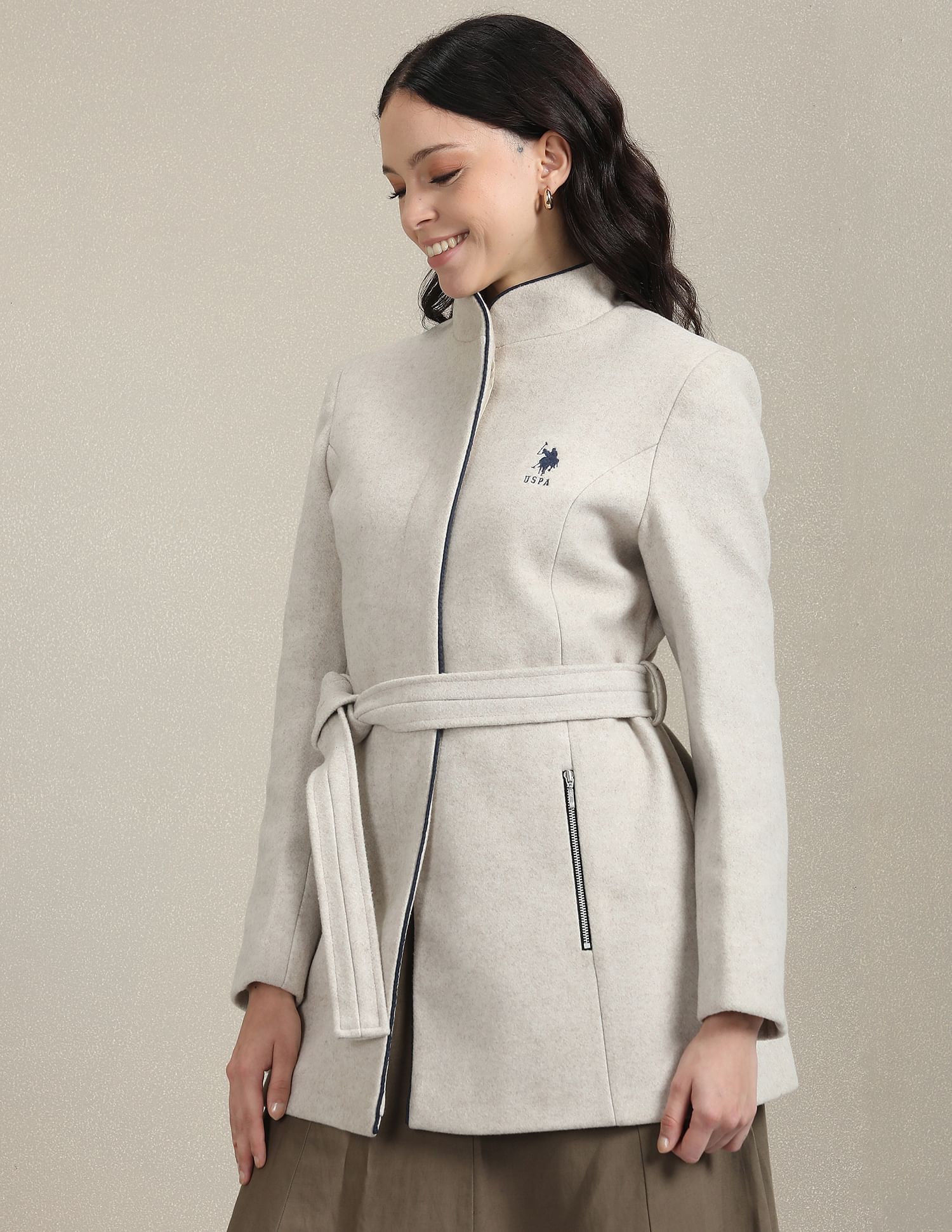 U.S. Polo Assn. Women Stand Collar Heathered Jacket