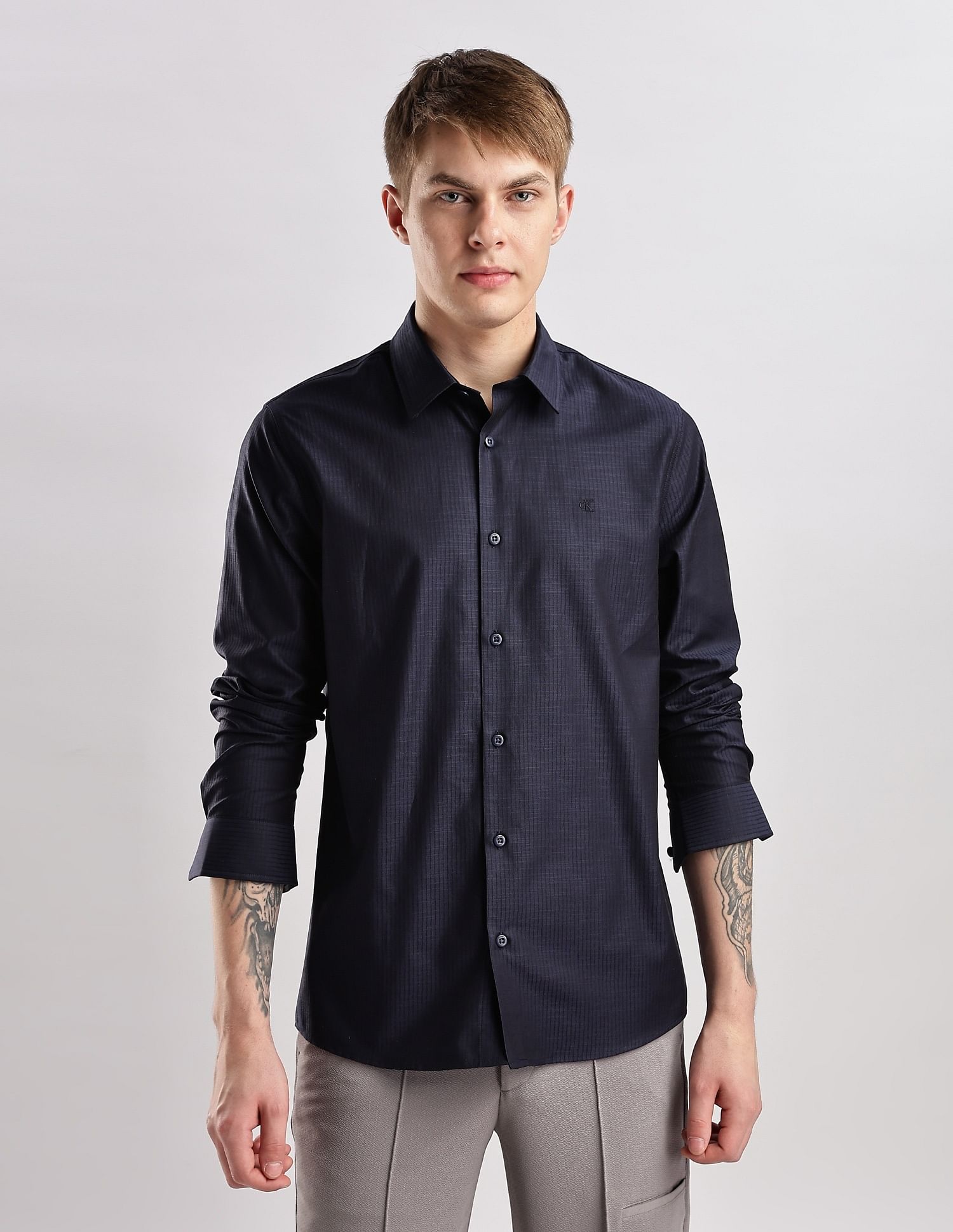 Calvin Klein Jeans Vertical Stripes Slim Fit Plain Woven Shirt