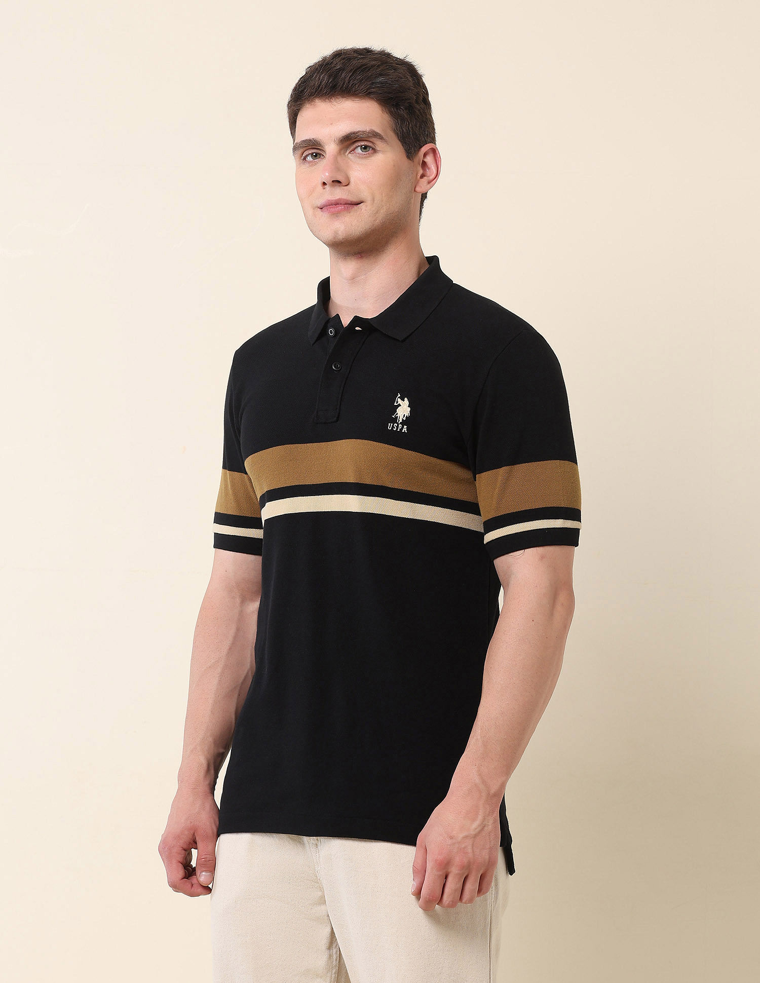 U.S. Polo Assn. Horizontal Striped Modern Monochrome Polo Shirt