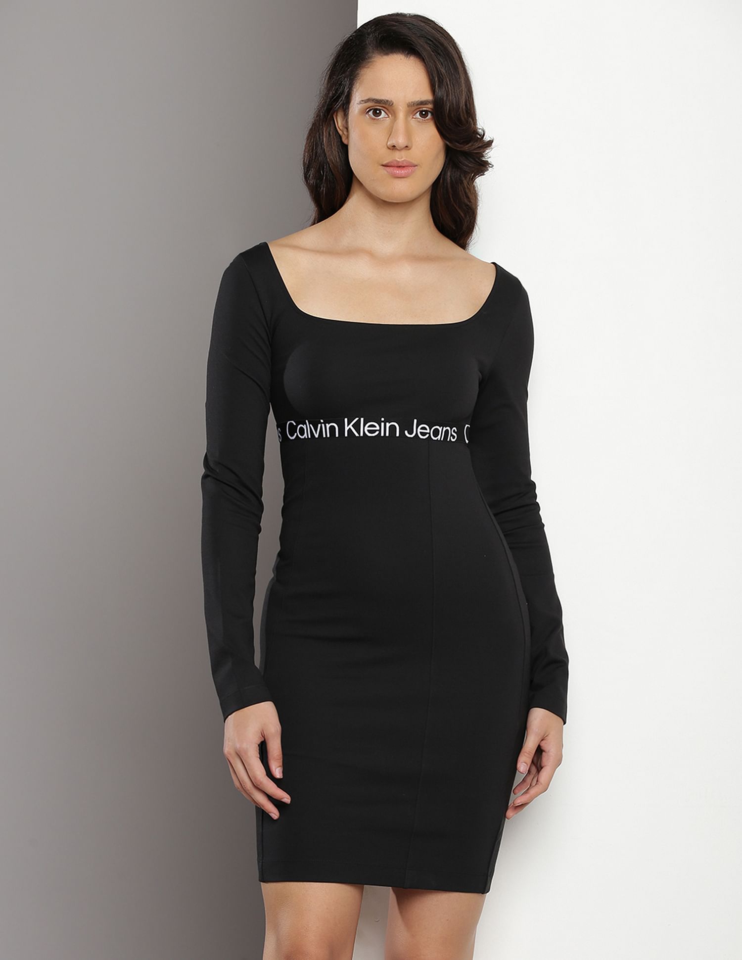 Buy Calvin Klein Square Neck Long Sleeve Dress NNNOW