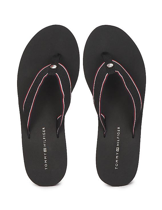 Buy Tommy Hilfiger Women Black High Wedge Stripe Beach Flip Flops