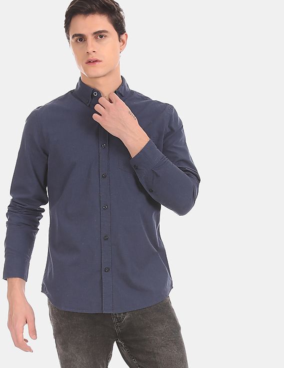 Buy GAP Men Navy Long Sleeve Spread Collar Casual Shirt