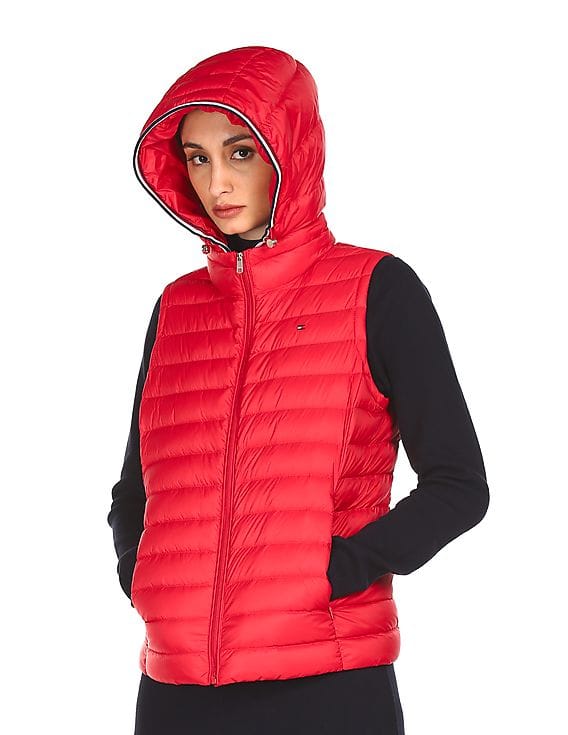 Buy Tommy Hilfiger Women Red Sleeveless High Neck Puffer Jacket