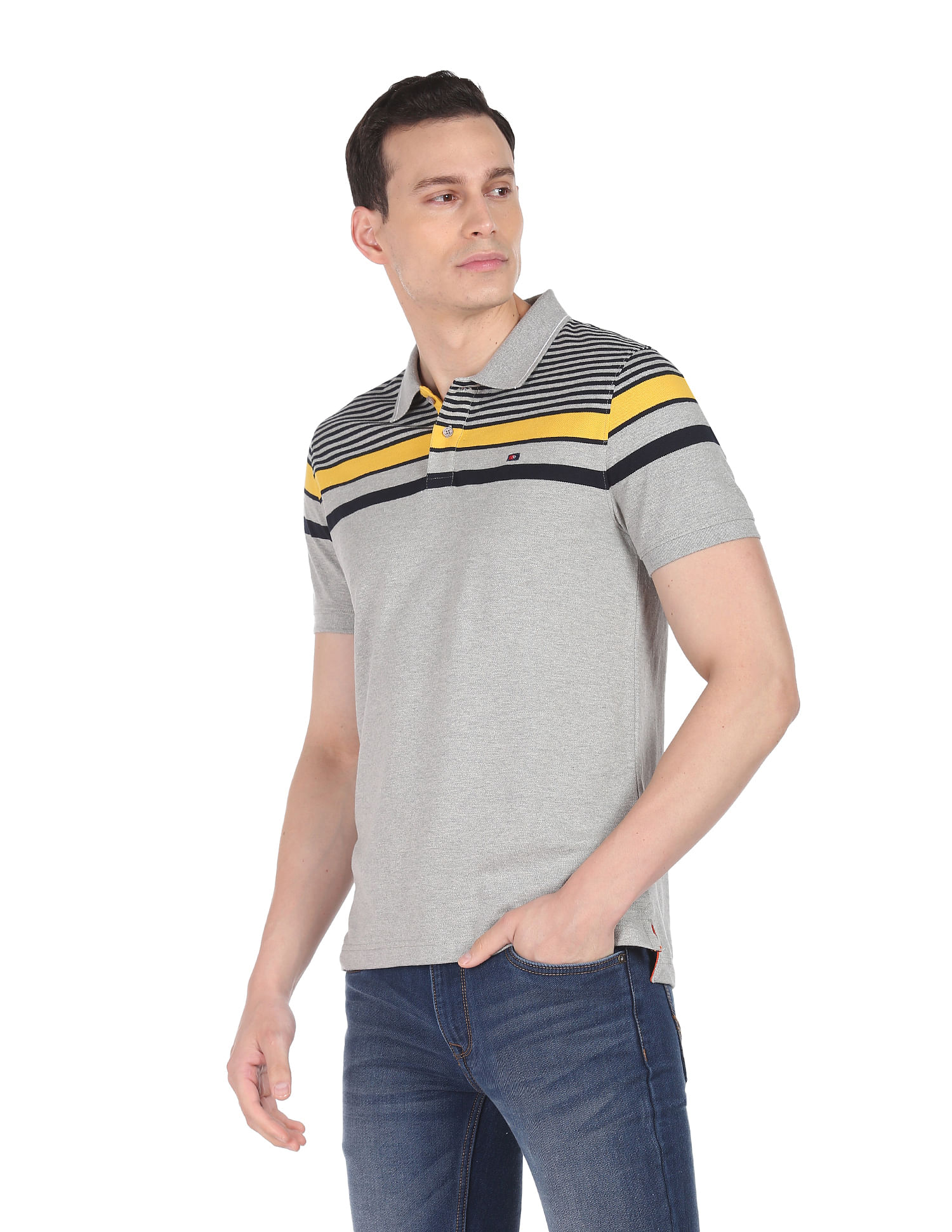 AD by Arvind Horizontal Stripe Cotton Polo Shirt