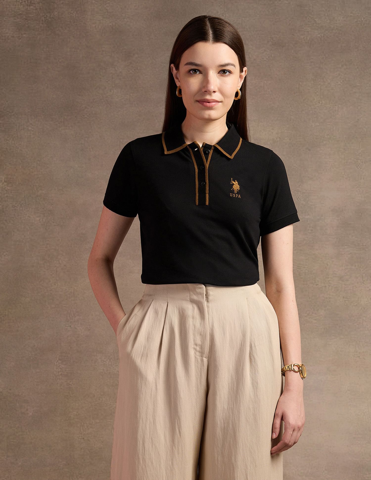 U.S. Polo Assn. Women Tipped Placket Polo Shirt