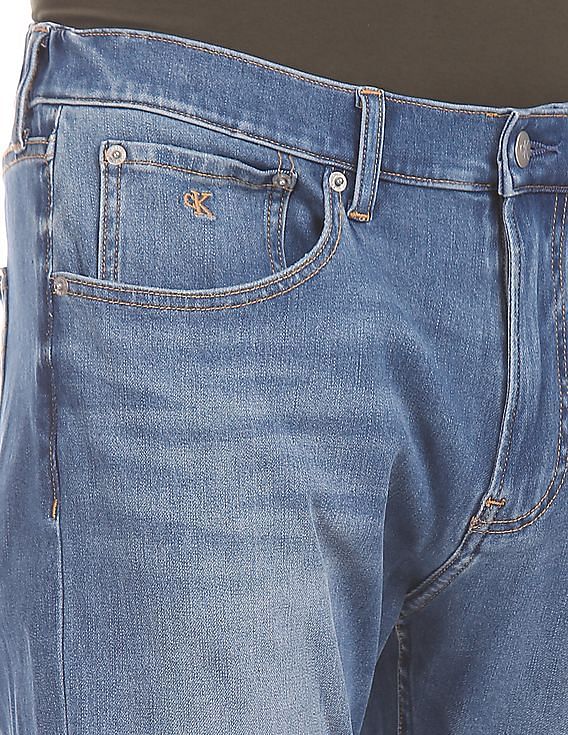 Calvin Klein Men Blue Stone Wash Four-Way Stretch Jogger Jeans