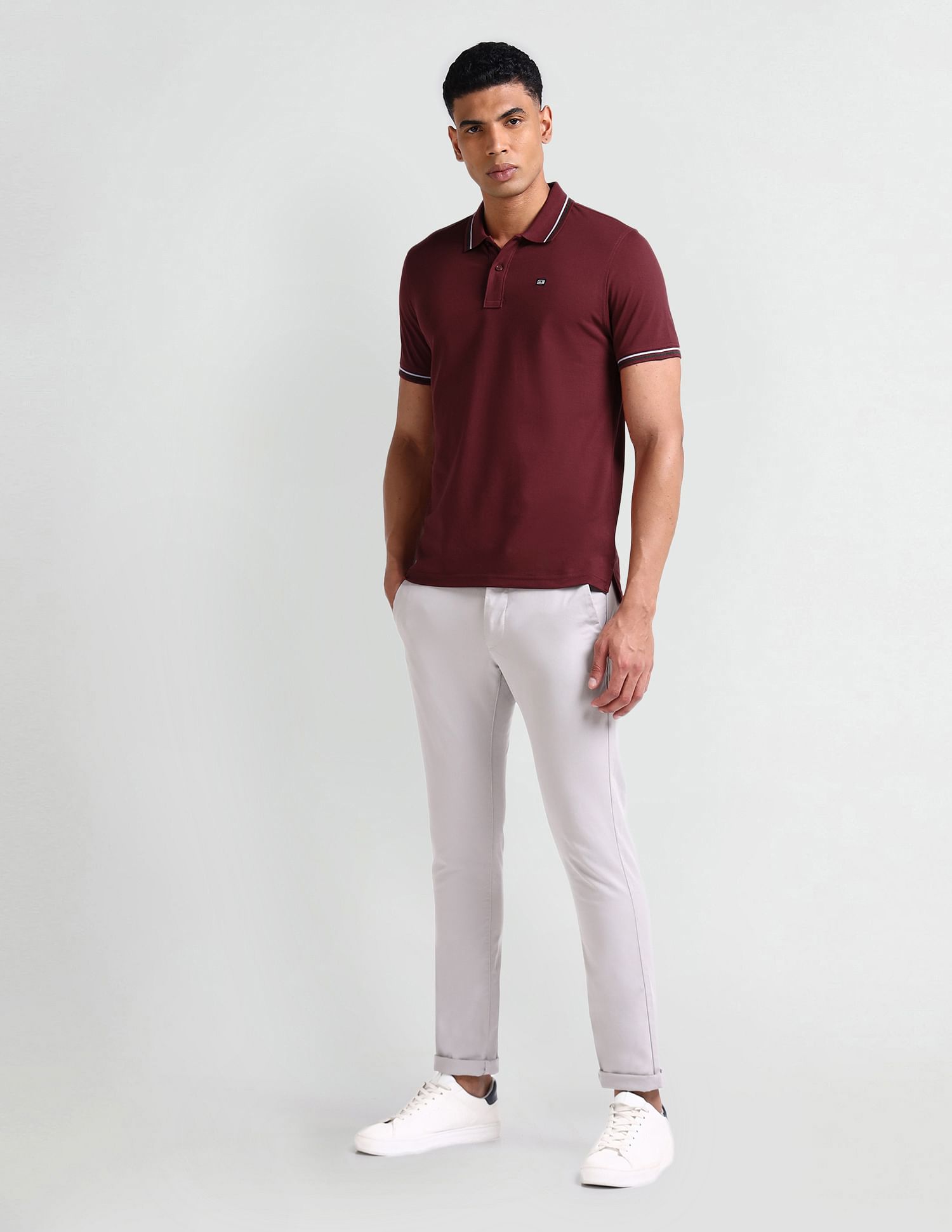 Arrow Sport Striped Collar Solid Polo Shirt