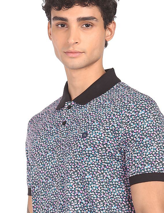 AD by Arvind Cotton Floral Printed Polo Shirt