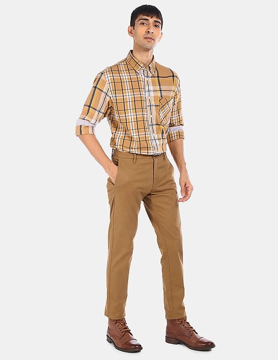 Buy Tommy Hilfiger Men Khaki Relaxed Fit Large Check Casual Shirt