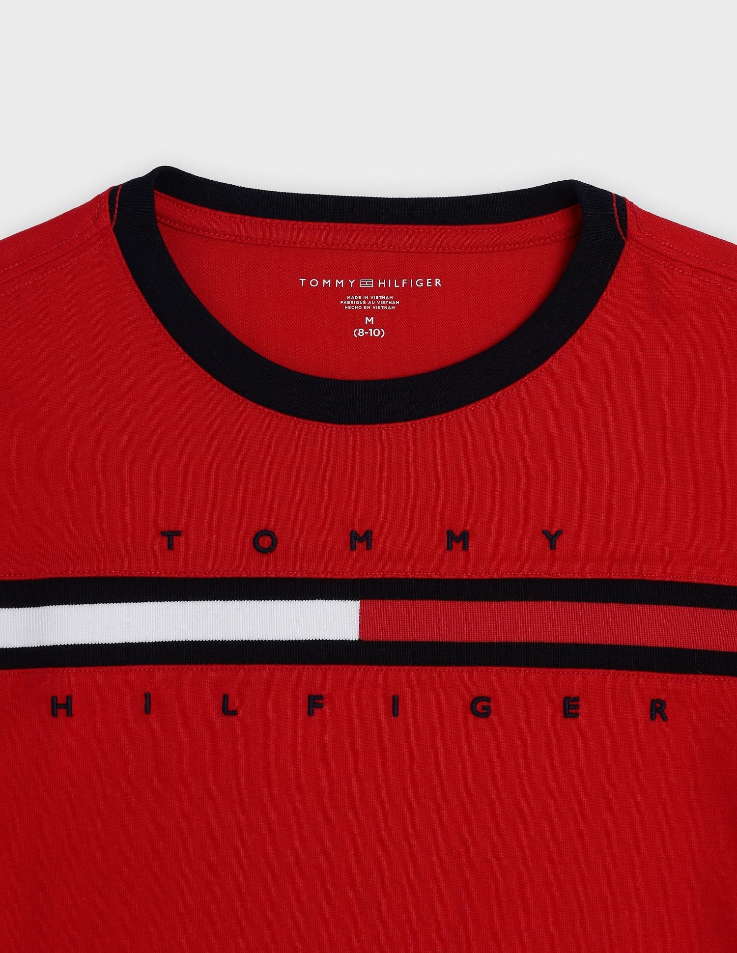 Tommy Hilfiger Kids Boys Embroidered Logo Regular Fit Cotton T-Shirt