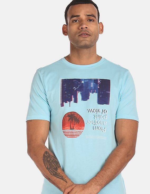 Buy Colt Men Light Blue Ribbed Neck 
