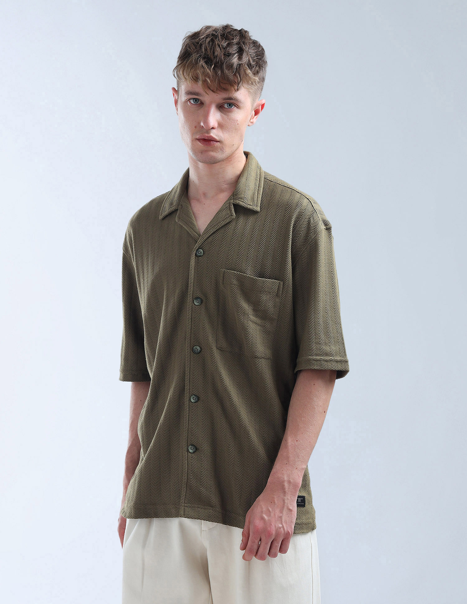 Flying Machine Textured Oversized Jacquard Shirt