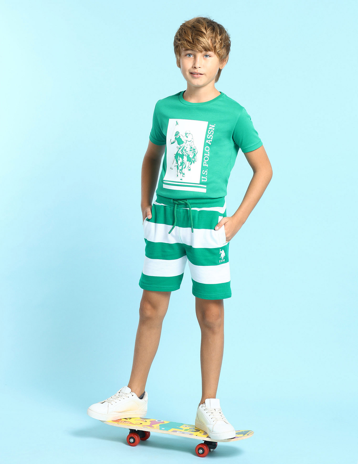 U.S. Polo Assn. Kids Boys Horizontal Striped Regular Fit Shorts