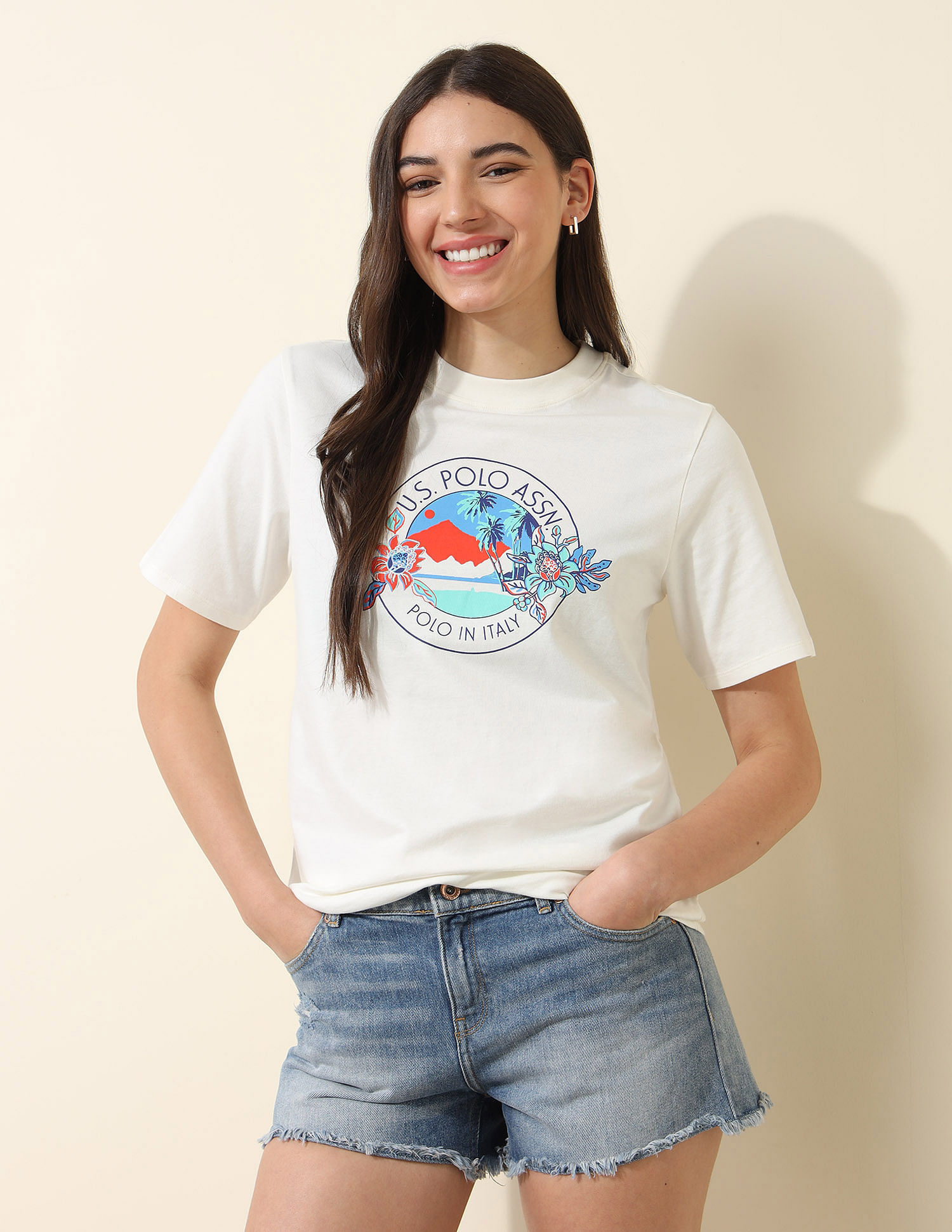 U.S. Polo Assn. Women Boxy Fit Brand Printed T-Shirt