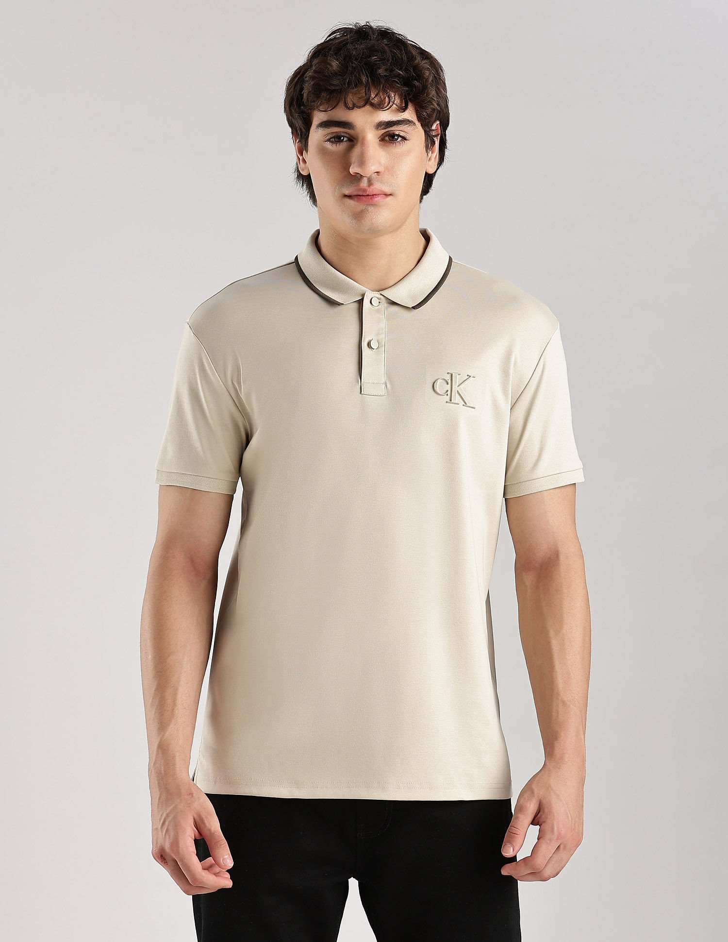 Calvin Klein Jeans Solid Regular-Fit Cotton Polo T-Shirt