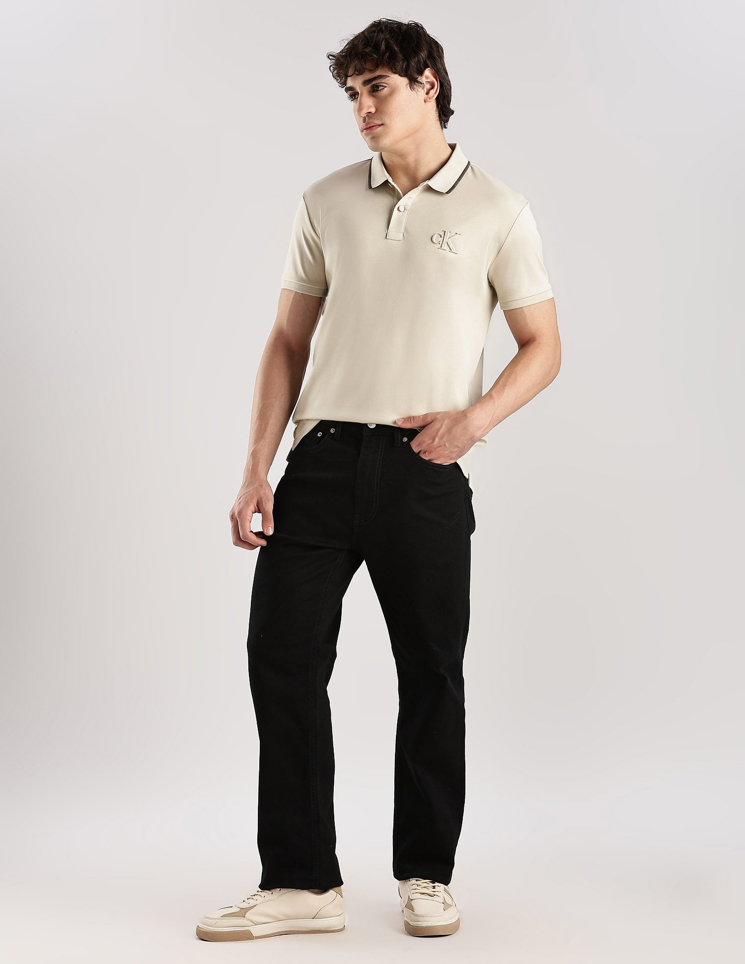 Calvin Klein Jeans Solid Regular-Fit Cotton Polo T-Shirt