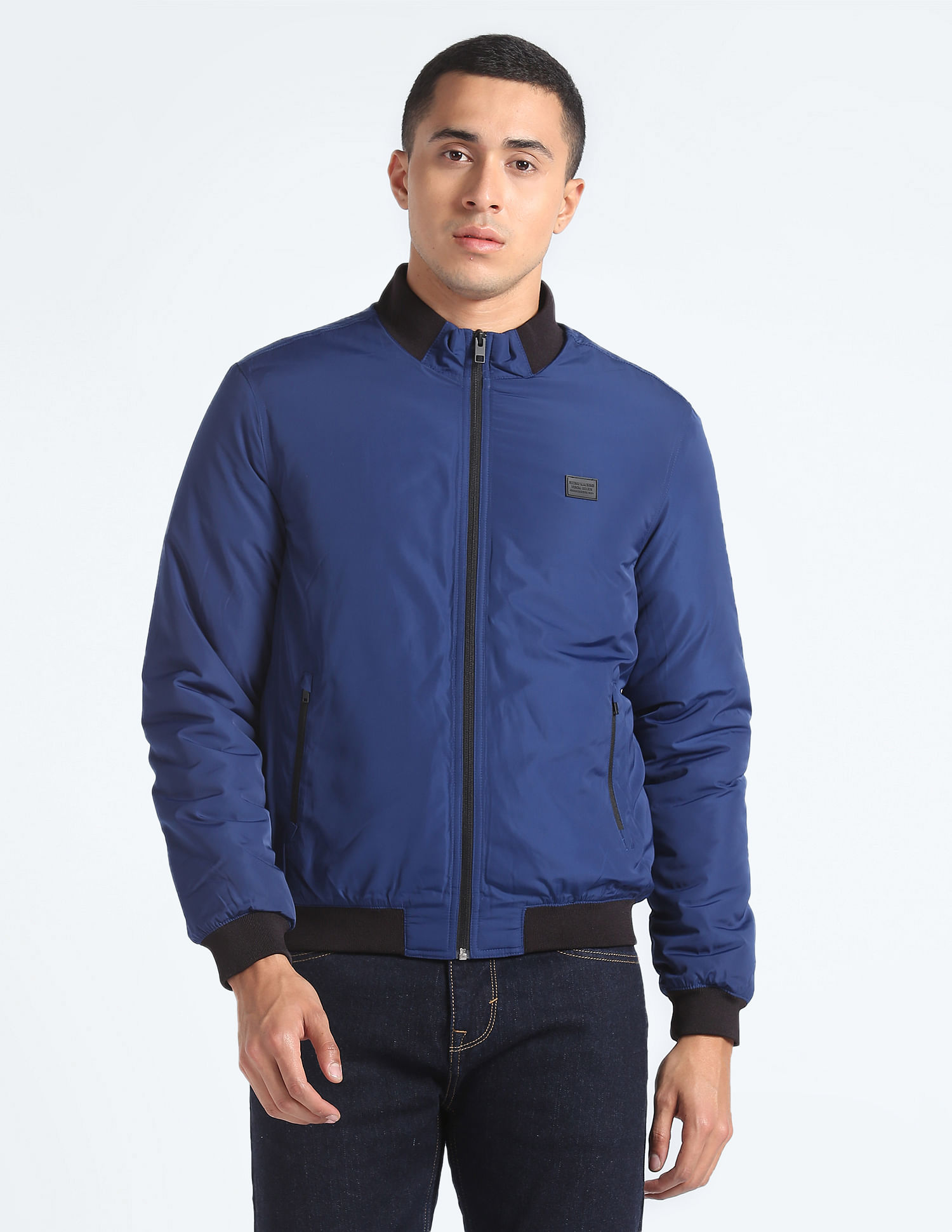 Flying Machine Stand Collar Solid Bomber Jacket