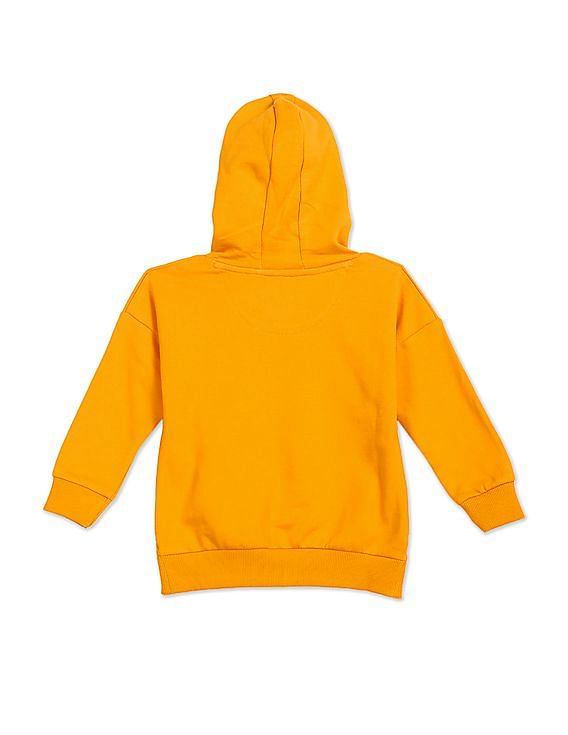 U.S. Polo Assn. Kids Girls Orange Long Sleeve Graphic Print Hooded Sweatshirt
