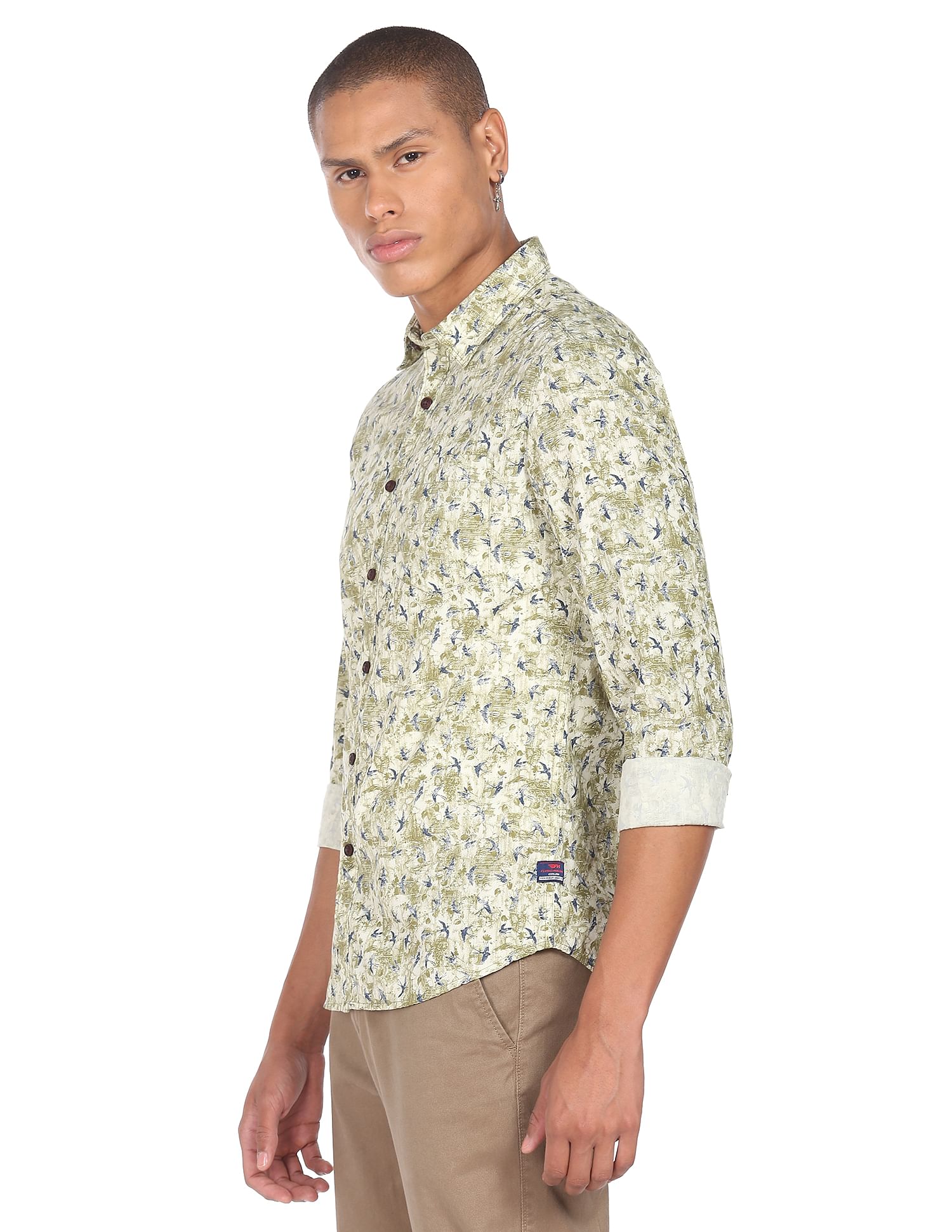 Flying Machine Abstract Print Cotton Shirt