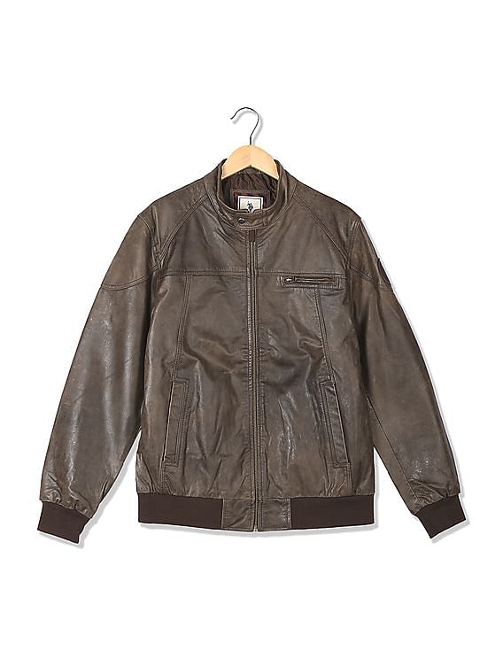 U.S. Polo Assn. Denim Co. Standard Fit Genuine Leather Biker Jacket