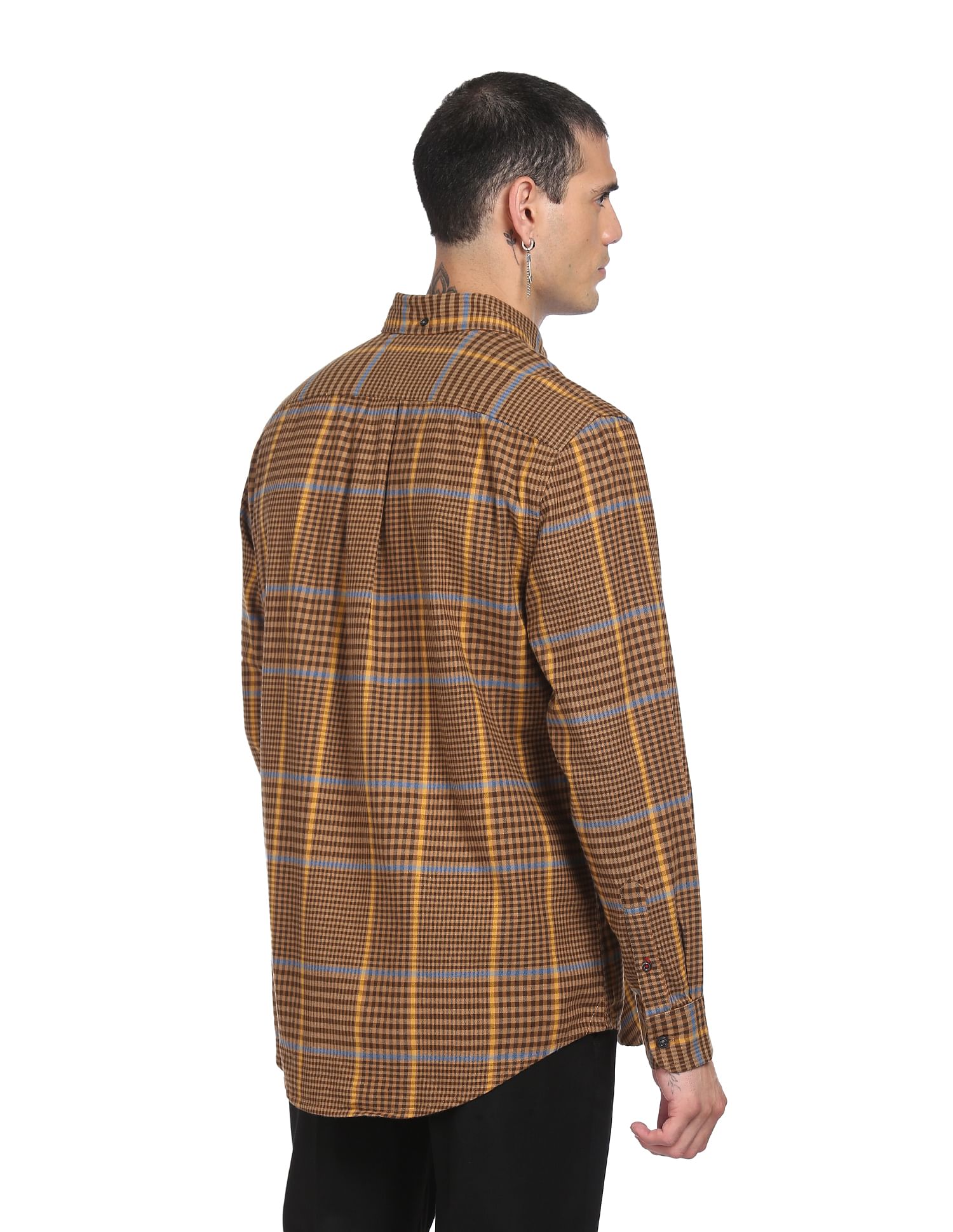 Tommy Hilfiger Men Brown Blakely Glen Check Twill Weave Casual Shirt