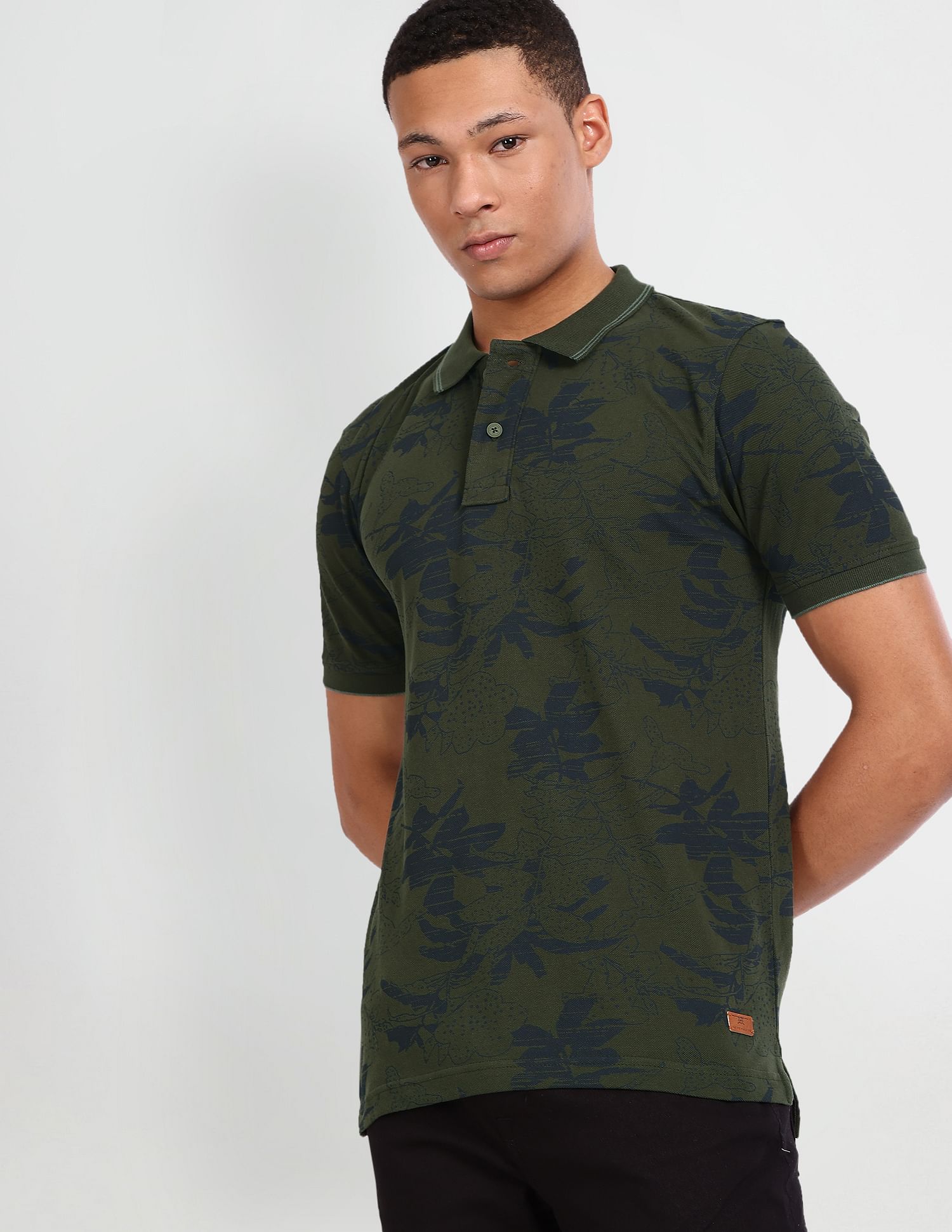 Flying Machine Floral Print Cotton Polo Shirt
