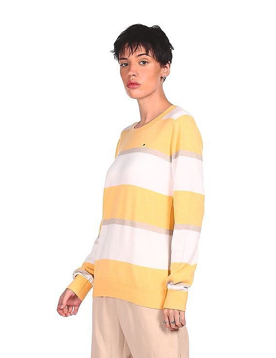 Tommy Hilfiger shops yellow striped crew neck