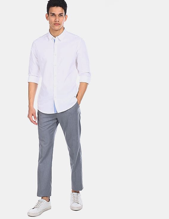 White Cutaway Collar Solid Casual Shirt 