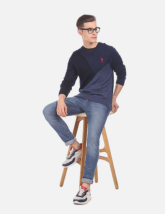 U.S. Polo Assn. V-Neck Panelled Sweater