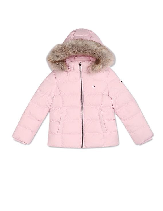 Buy Tommy Hilfiger Kids Girls Pink Long Sleeve Hood Puffer Jacket
