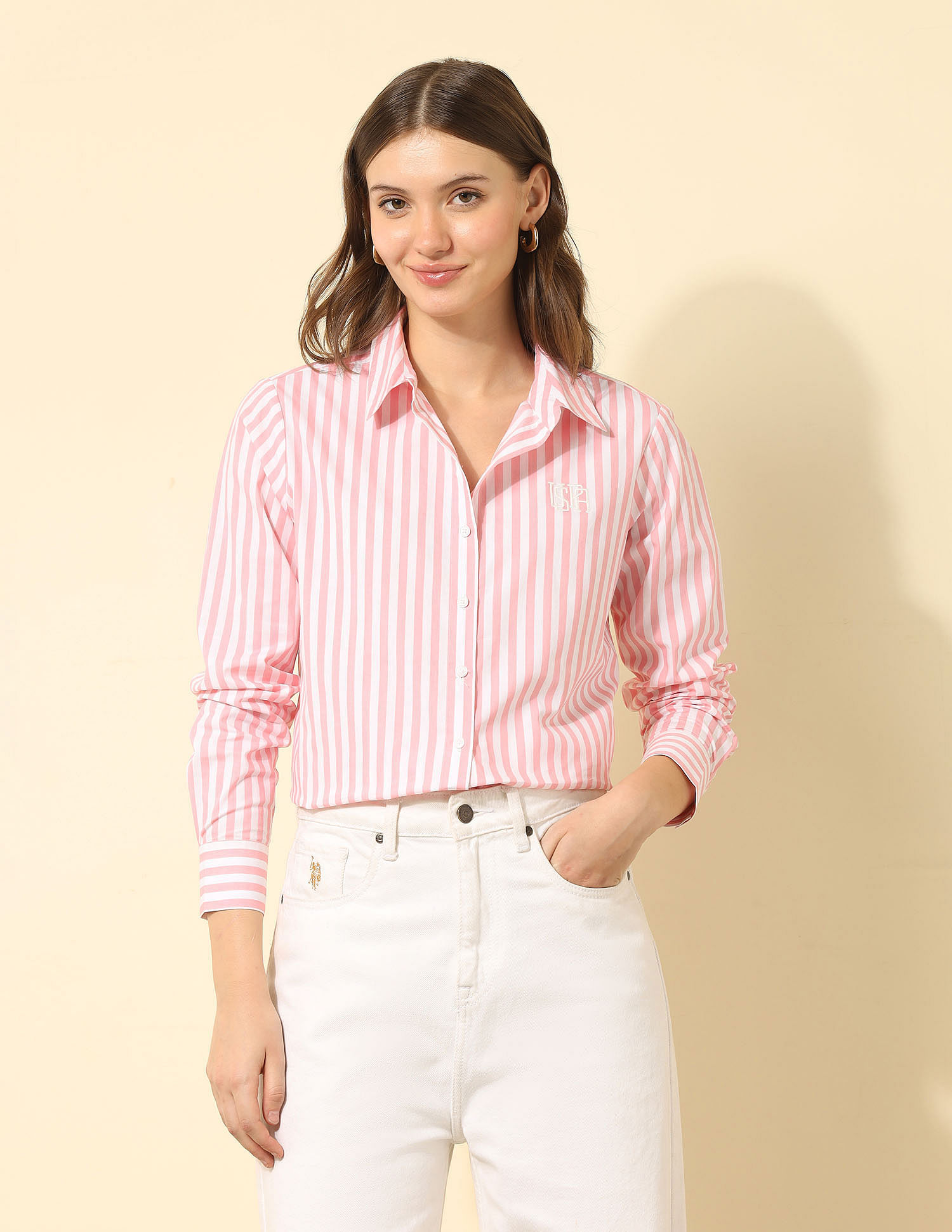 U.S. Polo Assn. Women Regular Fit Vertical Striped Shirt