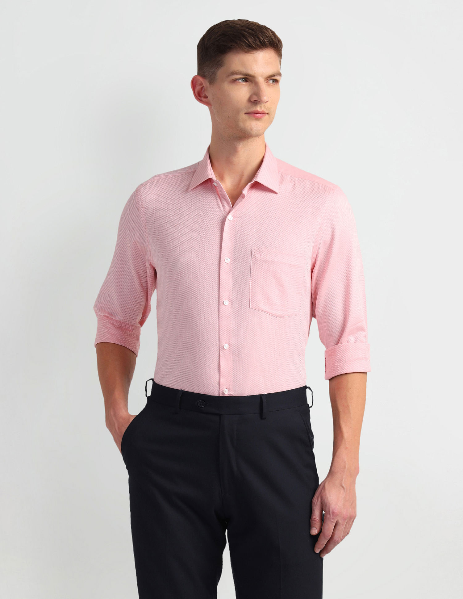 Arrow Patterned Dobby Cotton Shirt
