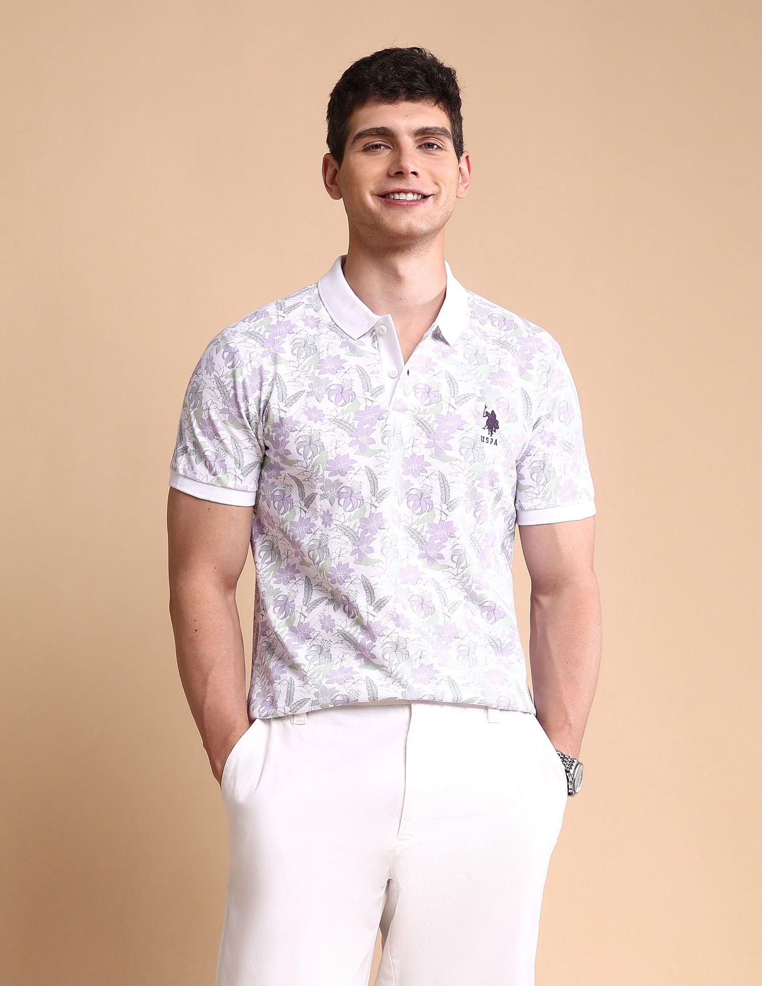 U.S. Polo Assn. Floral Printed Slim Fit Polo Shirt