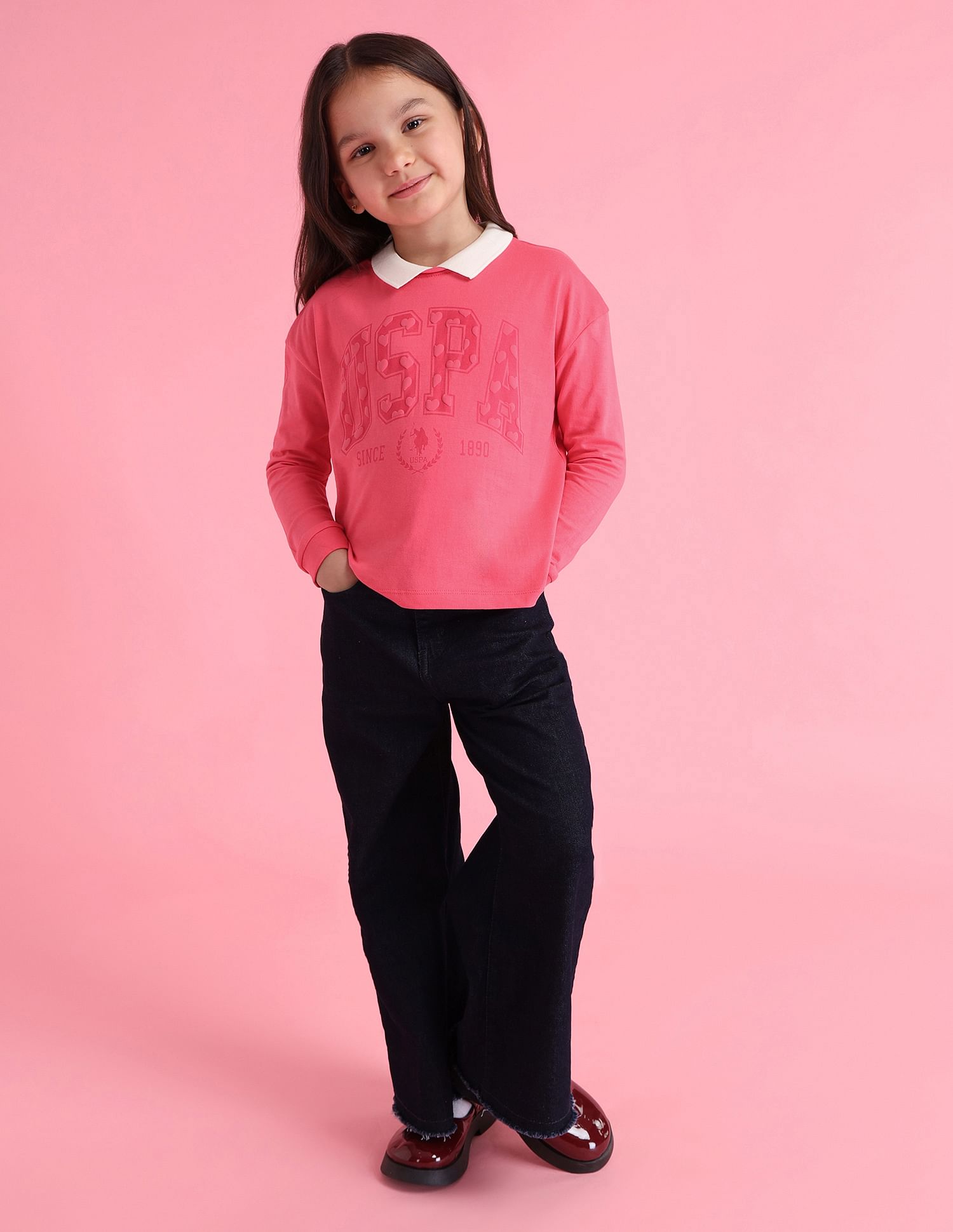 U.S. Polo Assn. Kids Girls Typography Round Neck T-Shirt
