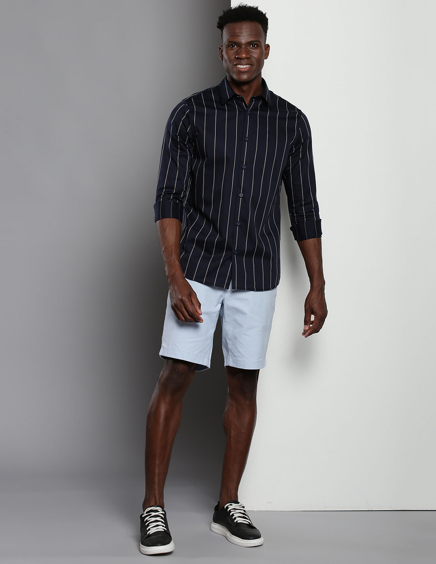 Calvin Klein Sateen Vertical Stripe Slim Shirt