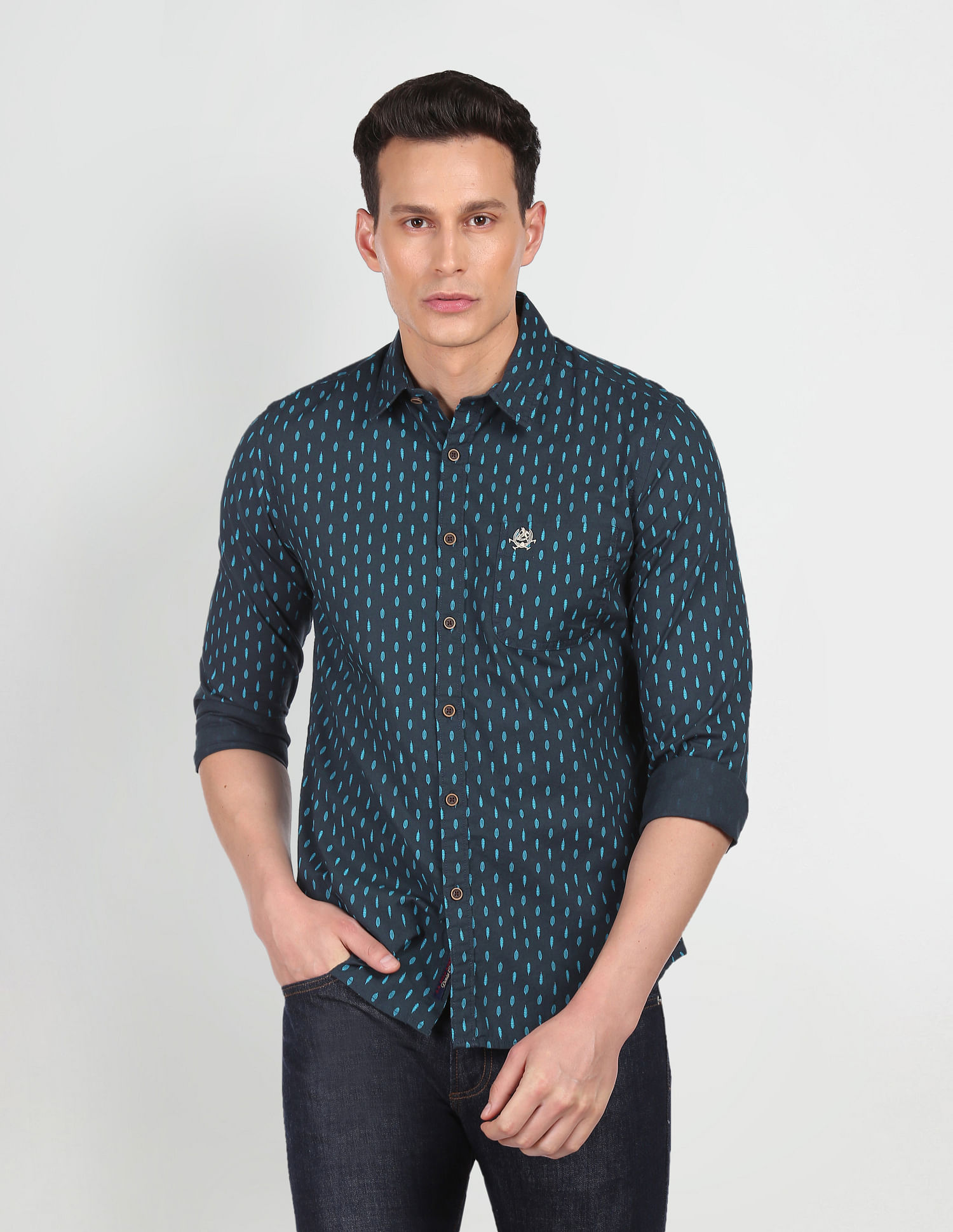 U.S. Polo Assn. Denim Co. Spread Collar Cotton Printed Casual Shirt