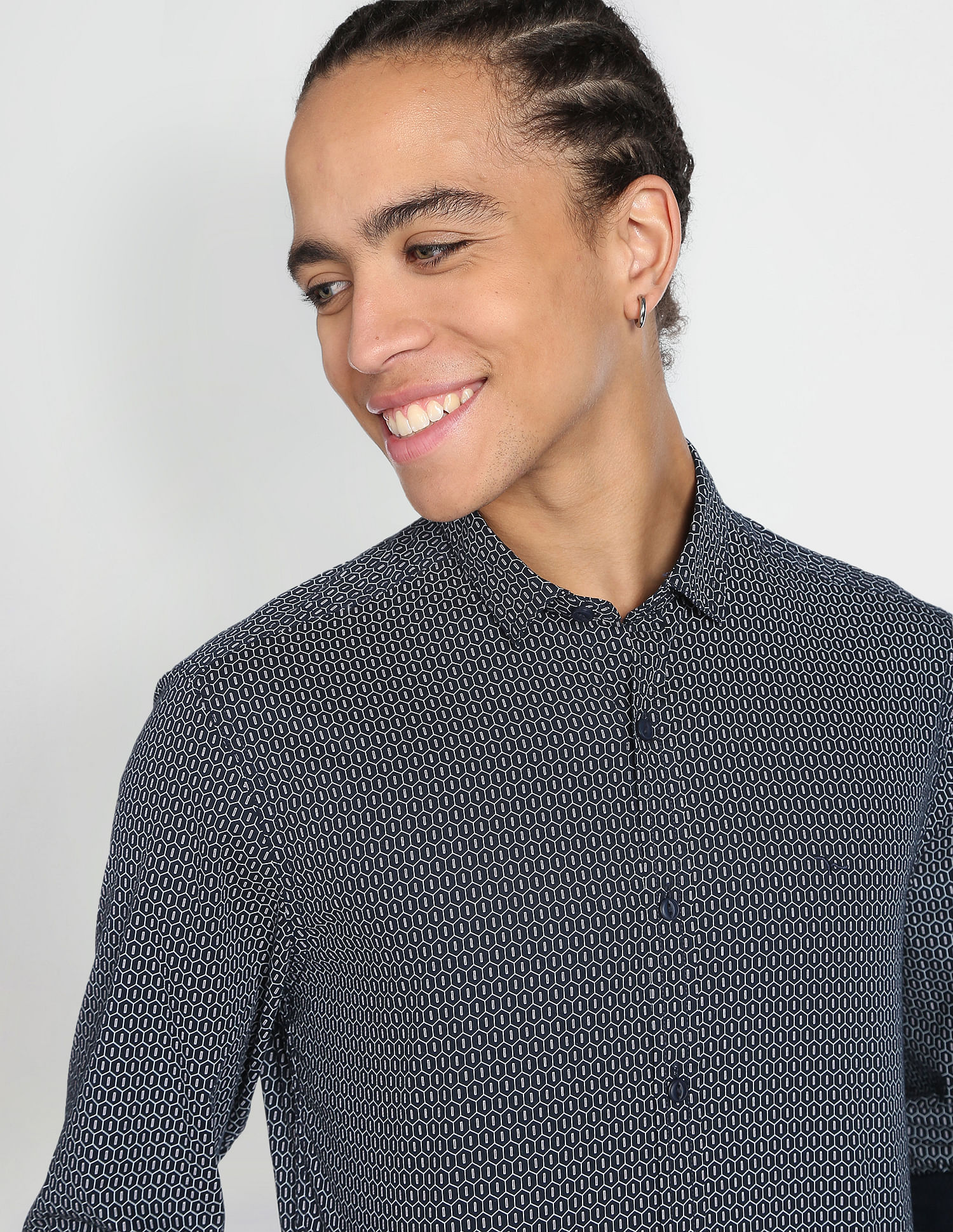 Flying Machine Geometric Twill Weave Shirt