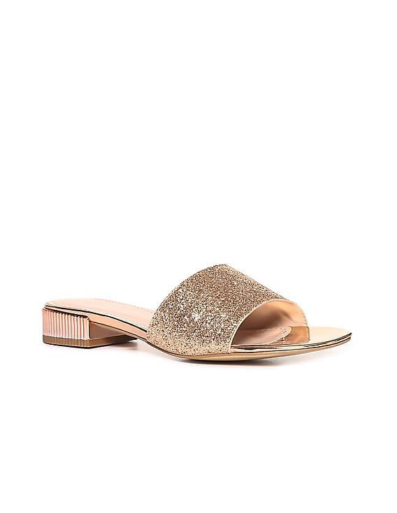 Rose Gold Rock Glitter Block Heel Sandals, Flower Girl, Birthday Shoes