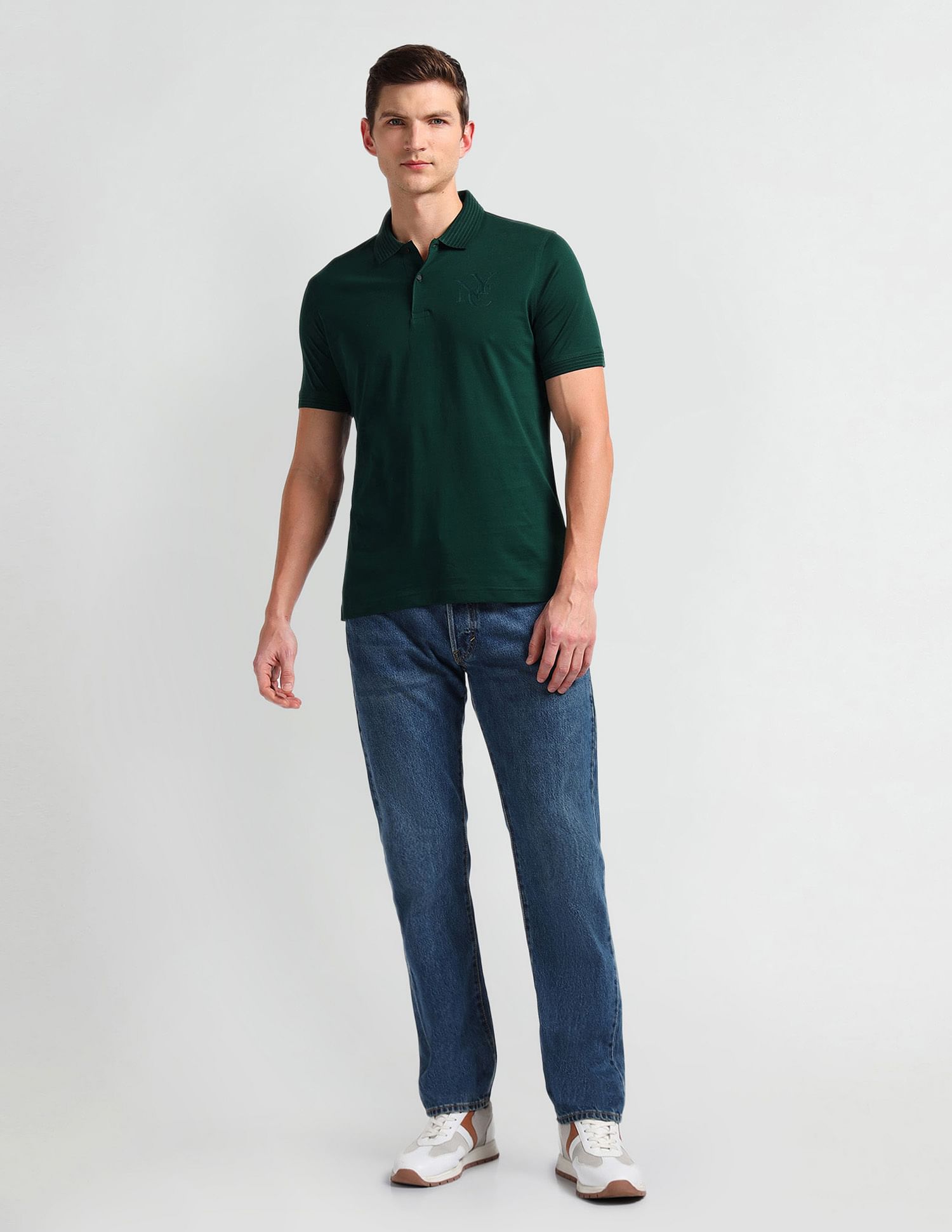 Arrow Newyork Stripe Collar Solid Polo Shirt