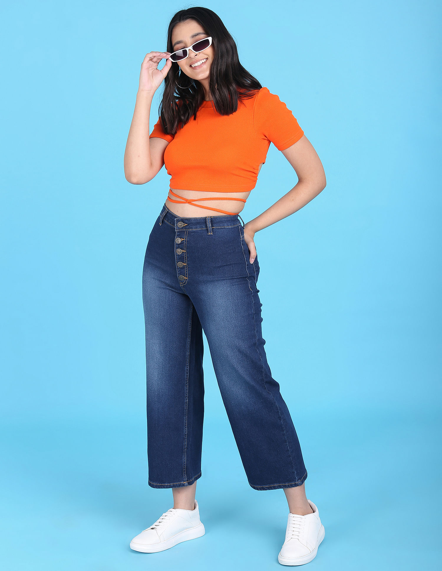 Buy Flying Machine Women High Rise Wide Leg Cargo Jeans - NNNOW.com