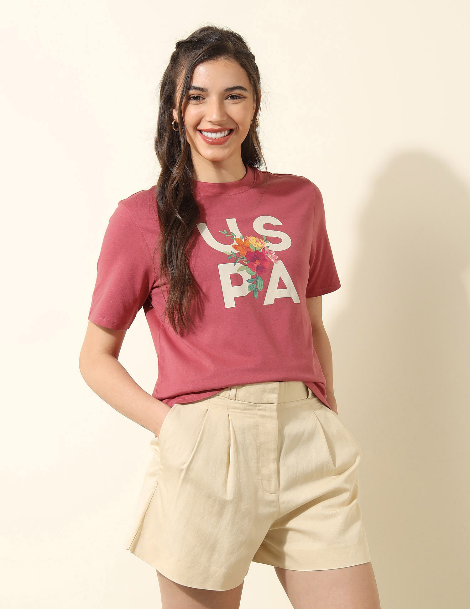U.S. Polo Assn. Women Boxy Fit Brand Printed T-Shirt