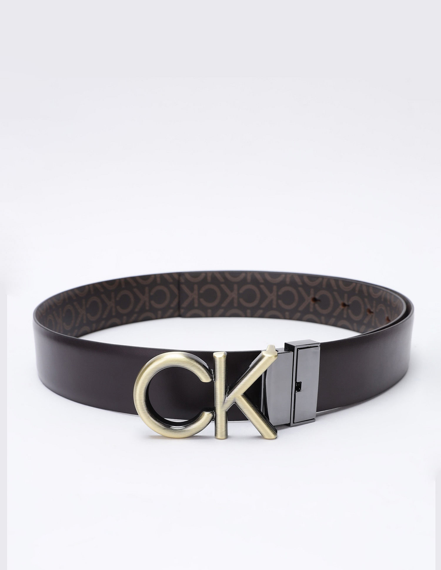 Calvin Klein Printed Brown Leather Reversible Belts