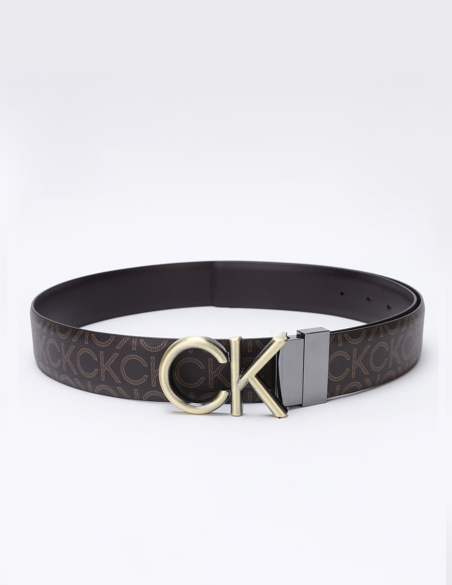 Calvin Klein Printed Brown Leather Reversible Belts