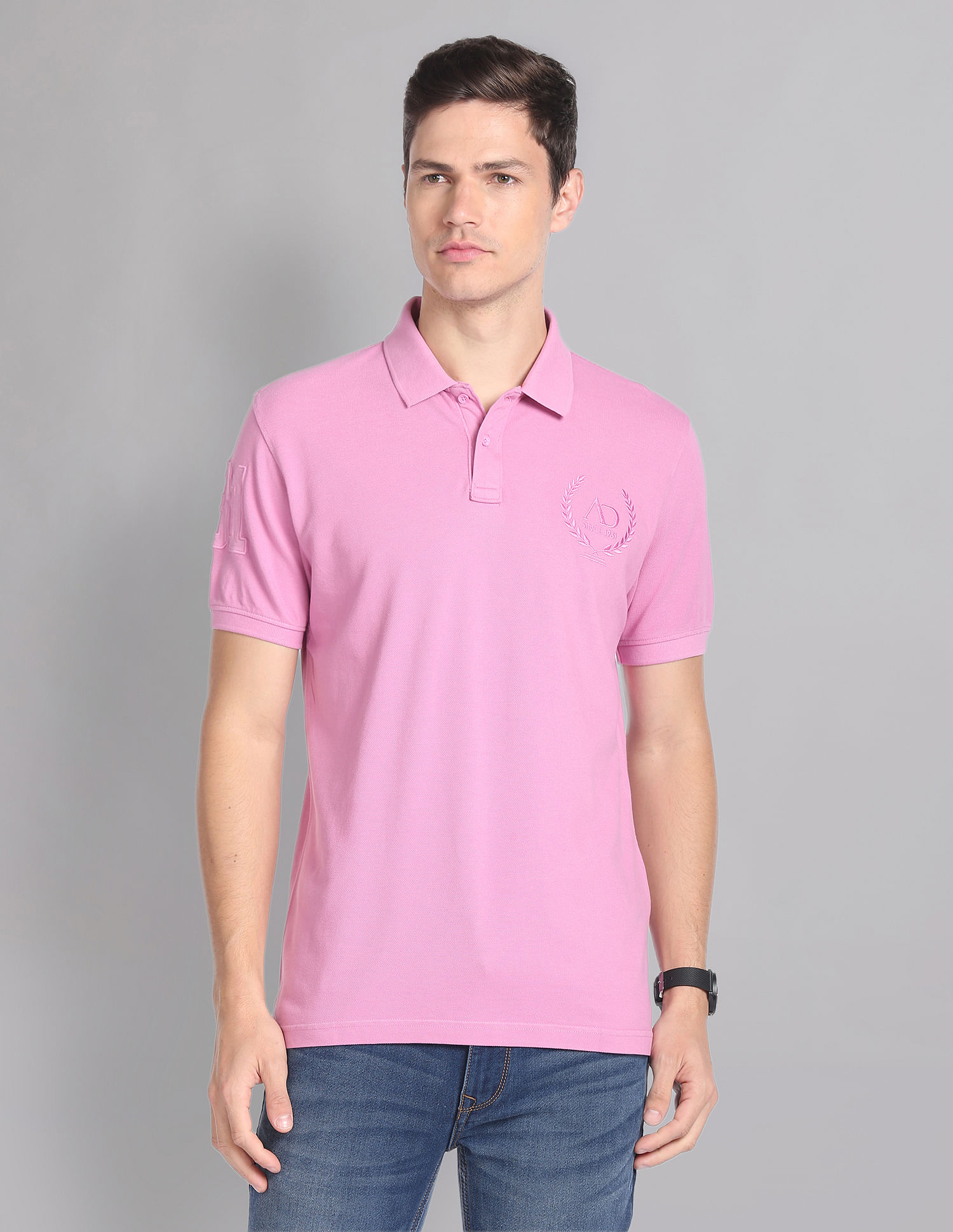 AD by Arvind Embroidered Logo Cotton Polo Shirt
