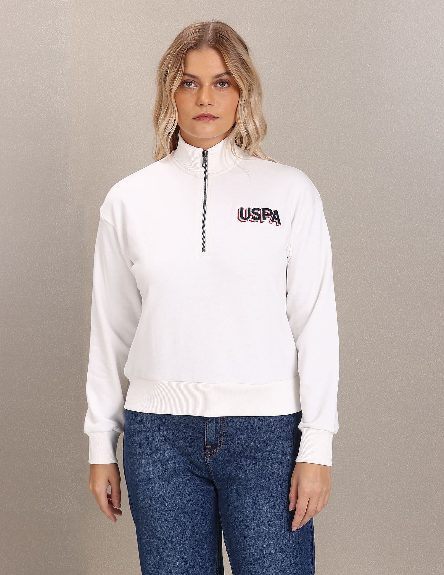 U.S. Polo Assn. Women High Neck Solid Sweatshirt