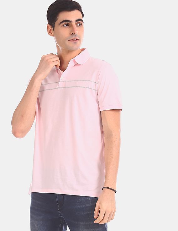 Buy Calvin Klein Men Pink Short Sleeve Engineered Stripe Self