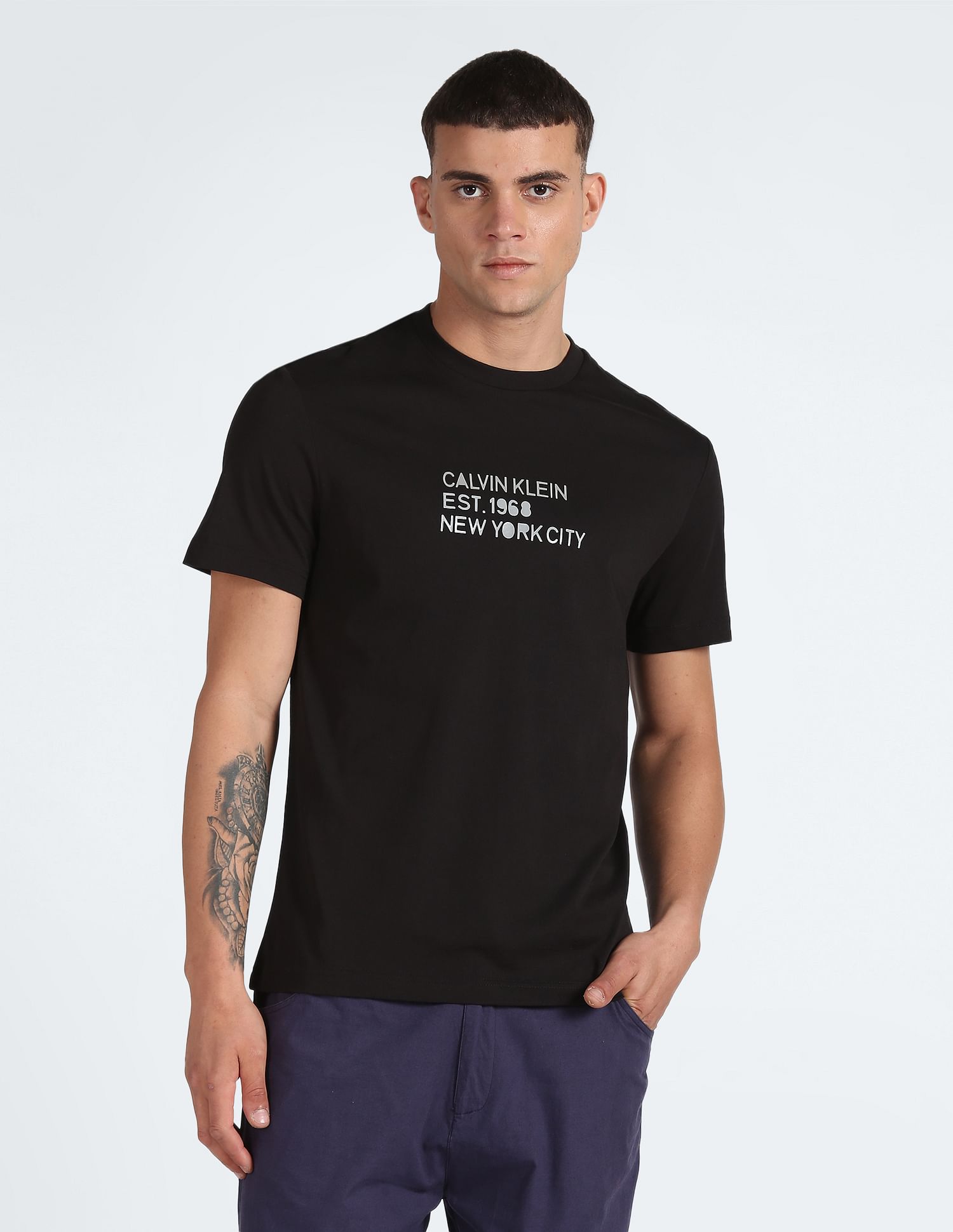 Calvin Klein Mixed Print Stencil Logo T-Shirt
