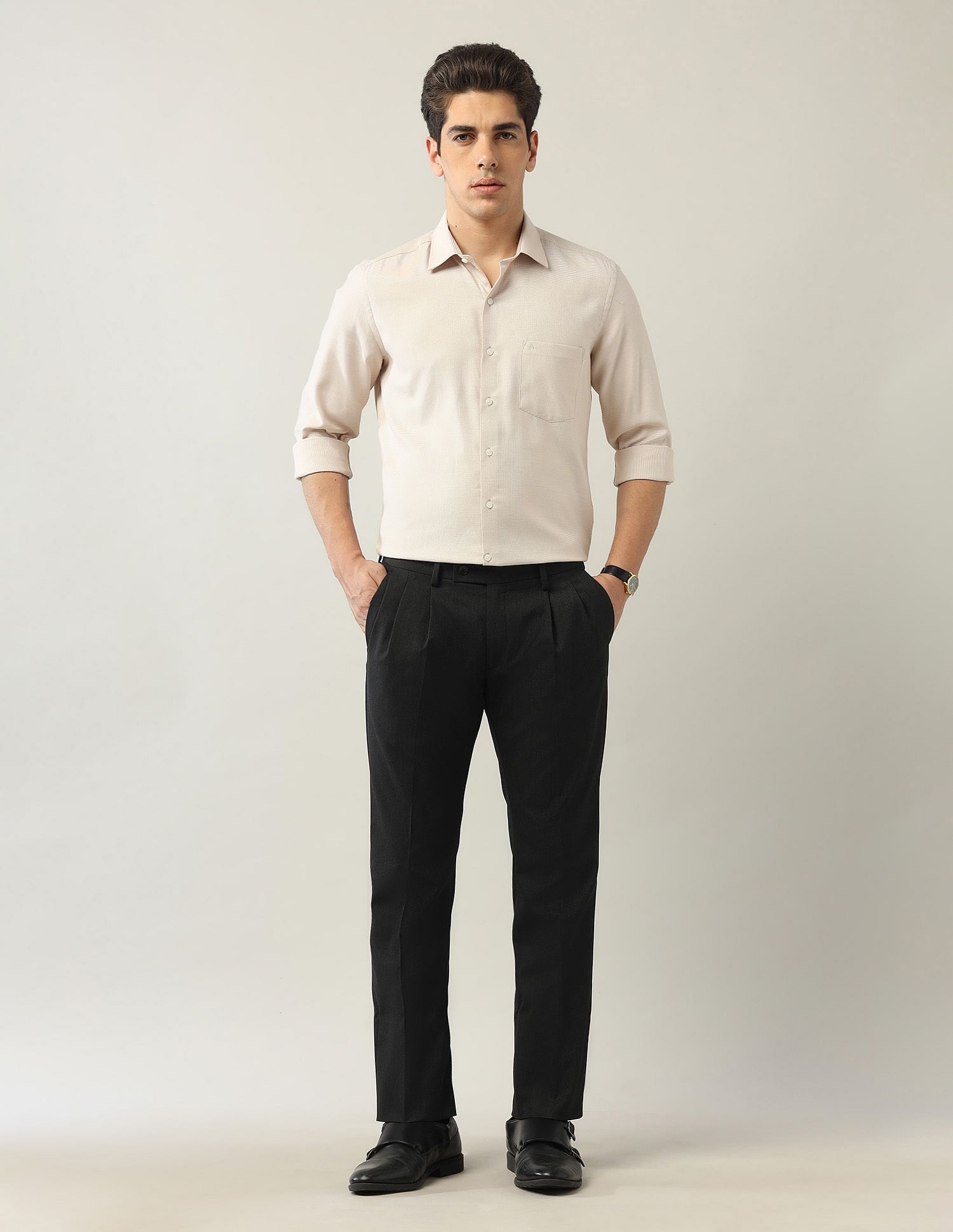 Arrow Mid Rise Autoflex Pleated Front Trousers