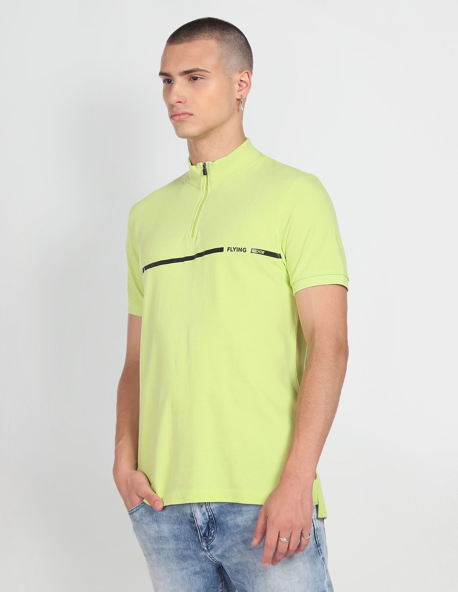 Flying Machine Solid Pique Cotton T-Shirt