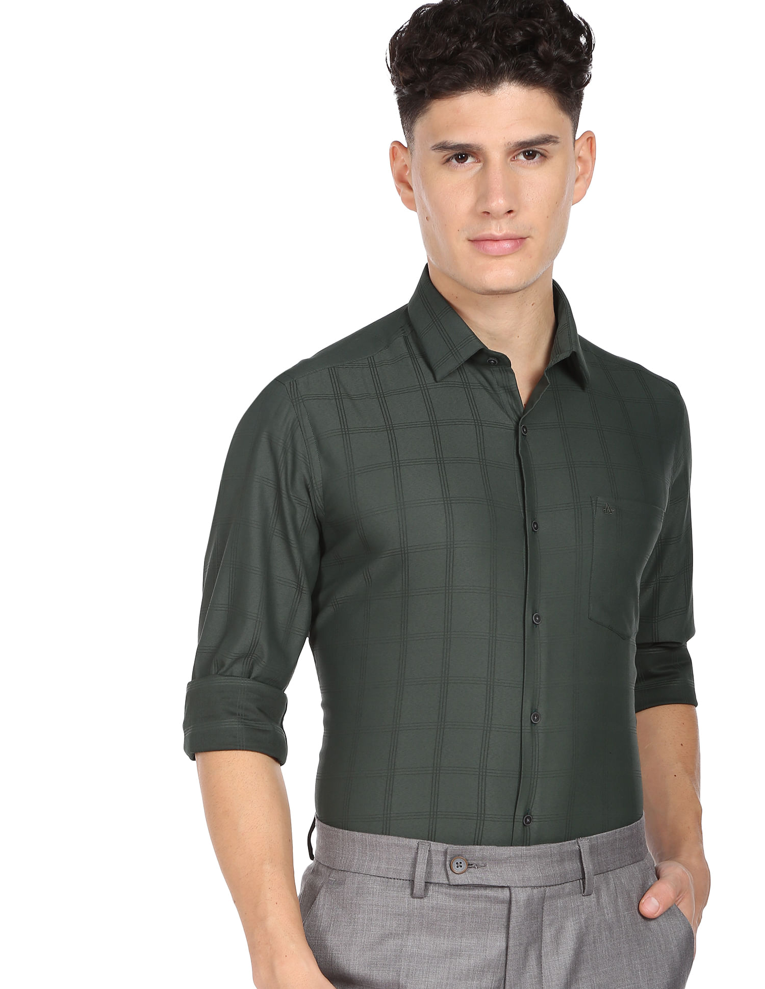 Arrow Cutaway Collar Windowpane Check Shirt